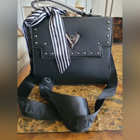 VALENTINO ORLANDI Black Studded Handbag with Striped Bow - Picture 3 of 12